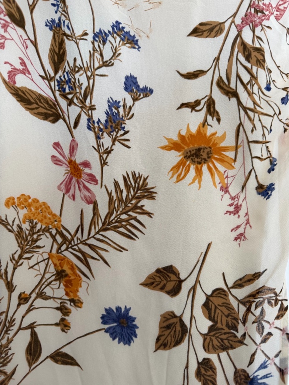 Reformation Kourtney cream dress with brown and blue floral accents - Picture 7 of 11